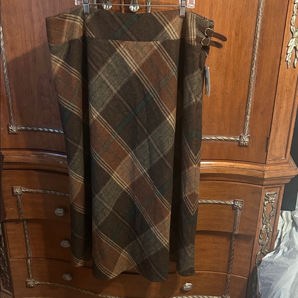 Lauren Ralph Lauren A-Line Plaid Skirt in Brown and Green